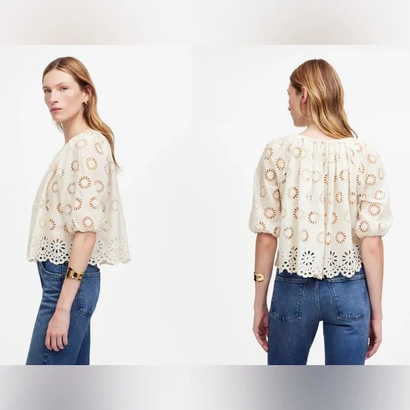 Madewell Embroidered Shirred Puff Sleeve Top - Picture 7 of 16